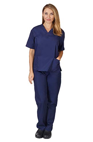 Natural Uniforms Women Scrub Set Medical Scrub Top and Pants, True Navy, Medium
