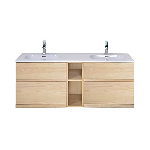 Meuble Salle de Bain Bois Double Vasque 140 cm ENIO