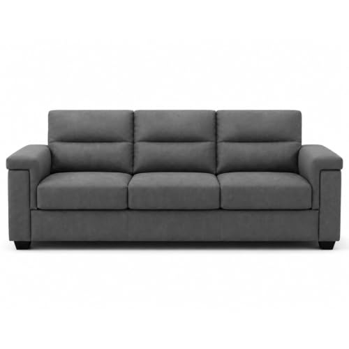 Image of FURNY Parker 3 Seater Fabric Sofa Set with Velvet Finish | Durable Comfort | Ideal for Living Room | Modern Design (Dark Gray)