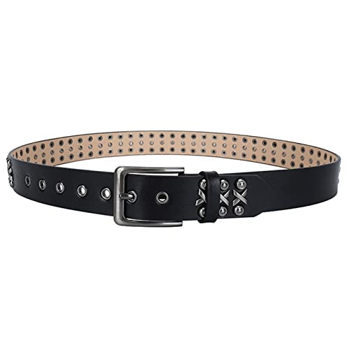 3-4 Rows Studded Snap Belt for Women Men,Punk Rock Bright Rivets Black Strap Cowgirl Cowboy for Jeans Dress Pants