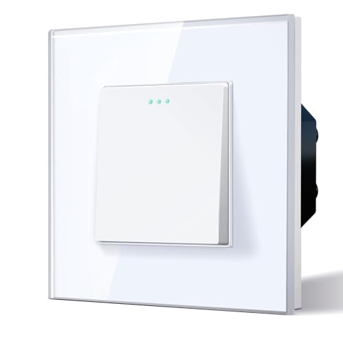 BSEED Electrical Wall Light Switch,Rocker Button wih LED Backlight,10A Toggle On/Off,Glass faceplate
