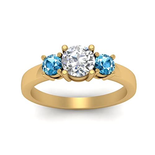 Image of 55Carat Choose Your Gemstone 3 Stone Round Diamond CZ Engagement Ring Yellow Gold Plated Round Shape 3 Stone Engagement Rings Minimal Modern Design Birthday Gift Wedding Gift US Size 4 to 12