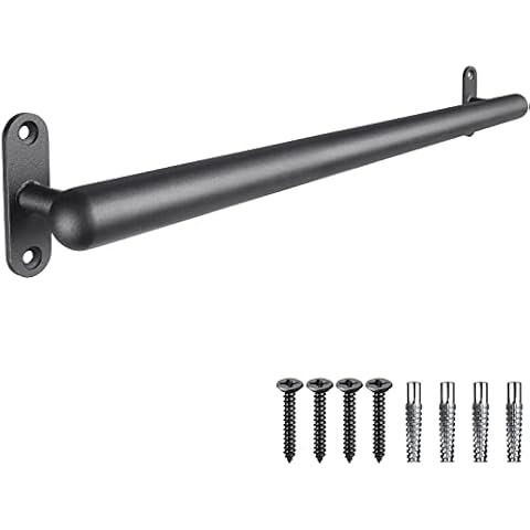 Dolibest 46 Inch Wall Mount Metal Handrail, Staircase Step Handrail, Non-Slip Safety Grab Handle, Barrier-Free Staircase Grab Bar for Elderly, Indoor & Outdoor Use, 1.3 Inch Round (Black) Cover