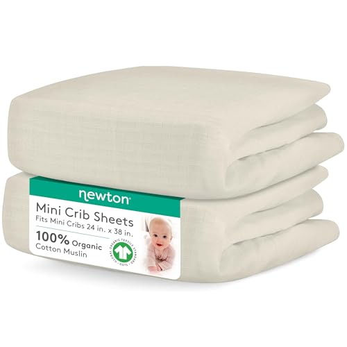 Image of Newton Baby Fitted Mini Crib Sheets (2-Pack) | Organic Muslin Cotton, Breathable & Soft Baby Sheets, Washable Baby Mattress Sheets, Fits Mini Crib Mattresses 24" x 38", Oatmeal