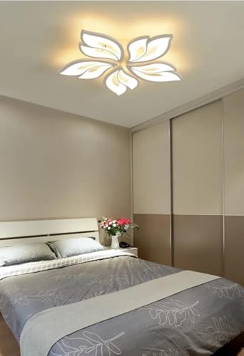 Image of 60-Watts 5 Light with Remote Flowers Shape LED Chandelier Ceiling Lamp (White)