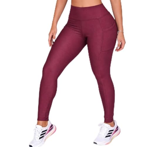 Calça Legging Feminina Com Bolsos Leg Feminina Bolso Calça Leg Suplex Power Grossa Zero Transparência (BR, Alfa, P, Regular, Regular, Marsala)