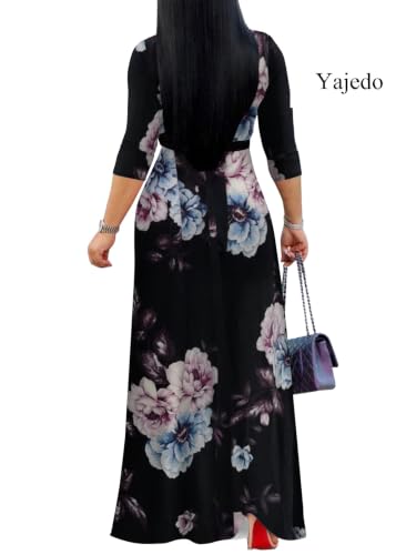 Image of Yajedo Womens Casual Summer Maxi Dress Plus Size Sexy Wrap V Neck 3 /4 Sleeve Sundress with Pockets