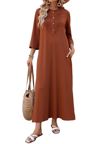 Celmia Cotton Dress for Women Casual Long Sleeve Linen Maxi