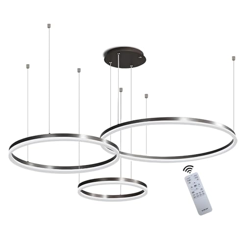 WayLuoung Lámpara LED Metal | 3 Círculos 20+40+60cm | 45W Lámpara Colgante Techo Anillos, Control Remoto Regulable 3000-6000 K, Lámpara Colgante Pantalla Acrílica Sala Dormitorio Vestíbulo【Negro】