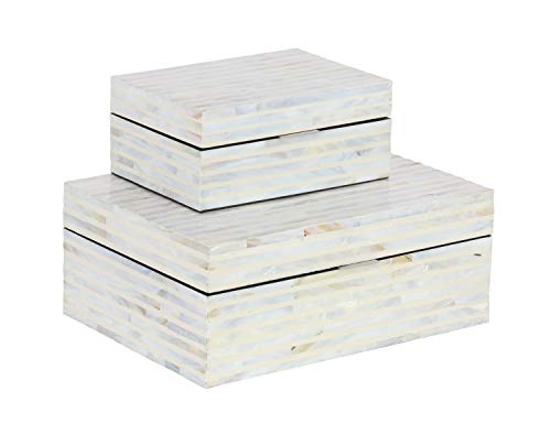 Deco 79 Mother of Pearl Handmade Box with Hinged Lid, Set of 2 12´´, 8´´W, White