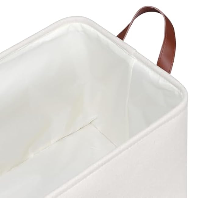 KEEGH Storage Baskets for Organizing, Fabric Storage Bins with Leather Handles, Shelf Baskets for Closet Organization, 15 L x 11 W x 10 H, White, 4 Pack