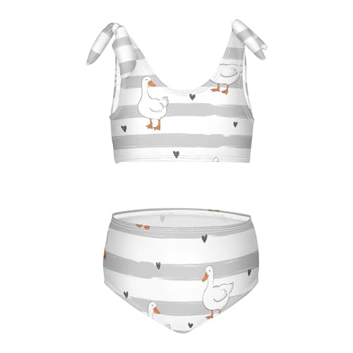 Girls Cute White Ducks Pattern Swimsuit Two Pieces Bikini Set Bathing Suits Swimwear Crop Top Swimsuit Set