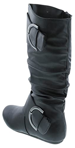 TOP Moda Bank-81 Women's Fashion Round Toe Flat Heel Zipper Buckle Slouchy Mi.3