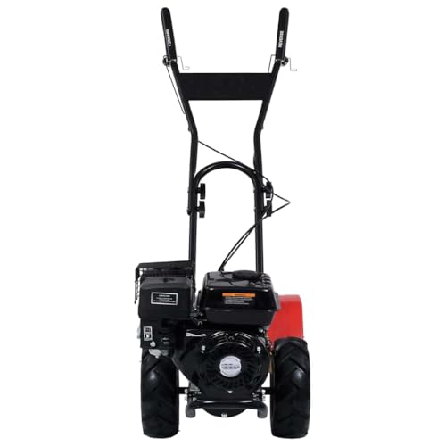QUAHEAS Motoazada de gasolina de 6,5 CV 196 cm³ con ancho de trabajo de 50 cm, 12 cuchillos, profundidad de trabajo ajustable de 175 a 350 mm, neumáticos llenos de aire, carcasa de metal resistente