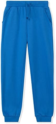 UNACOO Girls&Boys Sweat Pant with Pockets Elastic Waist Sweatpants Brushed Fleece Casual Joggers Pants for Kids Athletic Pants for Toddler Boys and Girls(Blue, l(9-10 Years))