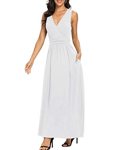 Image of LILBETTER Women Sleeveless Deep V Neck Loose Plain Long Maxi Casual Dress