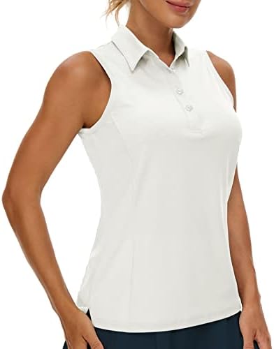 Casei Women's Sleeveless Golf Polo Shirts UPF 50+ Quick Dry Collared Polo Shirts Athletic Tank Tops Shirts,White M