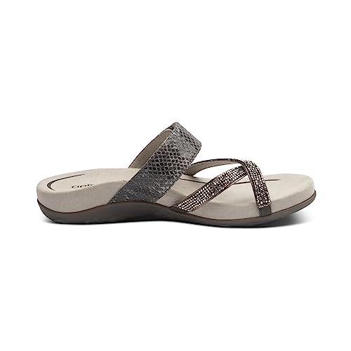 Image of Aetrex Izzy Memory Foam Footbed Faux Leather Adjustable Slide Orthopedic Sandals for Women - Pressure Relief Pain Arch Support Sandals Women's