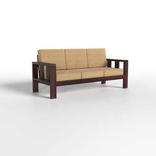 Image of Solid Wood Sofa Set 5 Seater with Cushion for Living Room, Office and Home Furniture, Sofa 5 Seater Wooden Sofa Set in Walnut Finish