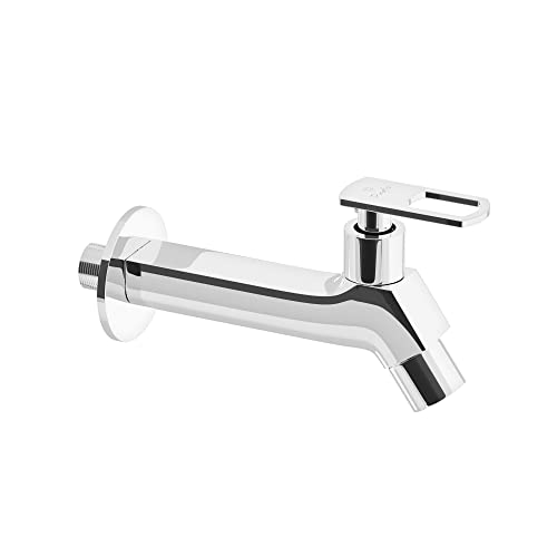 Pixaflo META-A Brass Long Body Bib Cock Tap with Wall Flange, Chrome Finish