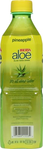 Iberia Aloe Vera Juice Drink with Pure Aloe Pulp, Pineapple, 16.9 Fl Oz (Pack of 8)