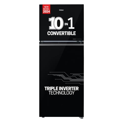 Image of Haier 328 L, 3 Star, Convertible 10-in-1, Triple Inverter & Dual Fan Motor Technology, Frost Free Double Door Refrigerator (HEF-333BG-P, Black Glass)