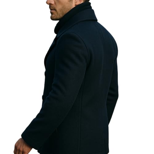 Men's Dark Navy Blue Pea Wool Coat - Quarter Length Casual Wool Pea Coat3