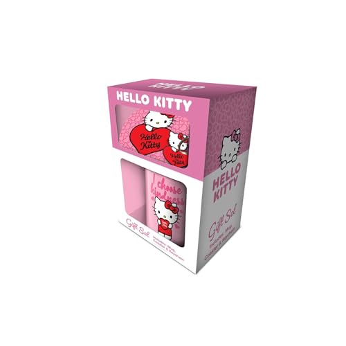 Pyramid International Hello Kitty My Heart - Juego de taza, posavasos y llavero de regalo, adorable y coleccionable con temática de Hello Kitty, ideal para el hogar, la oficina o para regalar a fans y