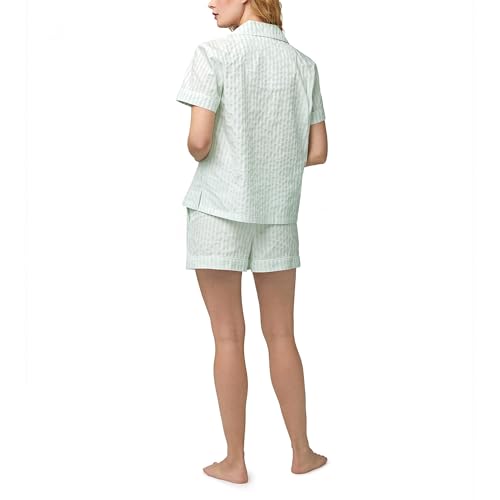 Image of Bed Head PJs Women's Short Sleeve Woven Cotton Sateen Shorty Pajama Set - Organic, Soft, Lightweight, Classic Fit Sleepwear