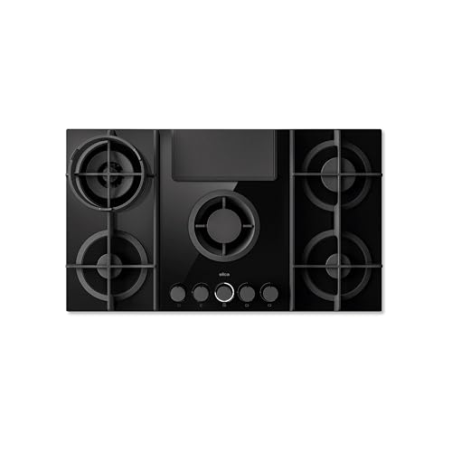 Elica PRF0196341, Piano cottura a gas con cappa aspirante integrata NIKOLATESLA FLAME EVO BL/A/88, Black