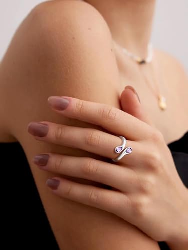 Silvora 925 Sterling Silver Adjustable Ring Wrap Birthstones Open Rings for Women Ring with 2 Pear Shaped Gemstone, Birthstone Ring for Mother3