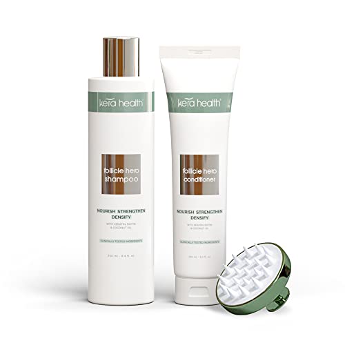 Follicle Hero Hair Growth Shampoo and Conditioner, Natural Shampoo and Conditioner Set, Hair Treatment Combo with Scalp Massager - KeraHealth