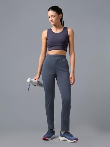 Image of TECHNOSPORT Women's Solid Straight Fit Track Pants with 4-Way Stretch, Moisture-Wicking Fabric, Mid-Rise Drawstring Waist & Pockets for Gym, Running, Workout and Everyday Athleisure