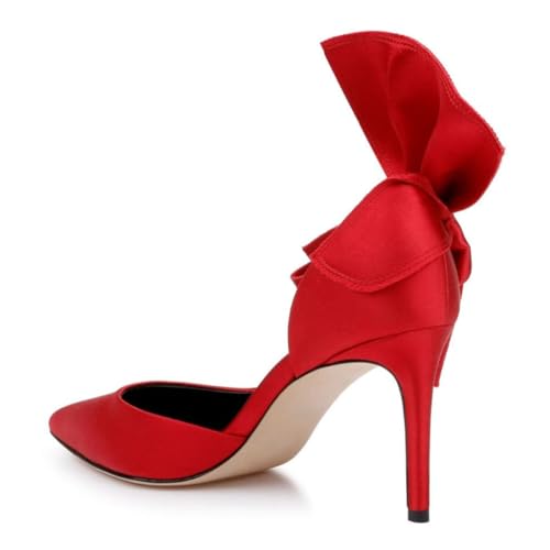 miss left Women Elegant Side Bow Pointed Toe D'Orsay Satin Pumps Slip on Stiletto High Heel Wedding Prom Dressy Shoes Size 4-16 US3