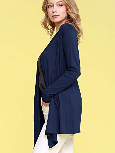 Image of Lock and Love Women's Draped Front Open Asymmetrical Cardigan - Casual Long Sleeve Lightweight Duster