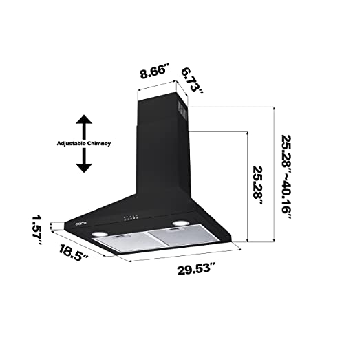 Ciarra CAB75206P Black Range Hood 30 Inch 450 Cfm Wall Mount Range Hood thumb #1