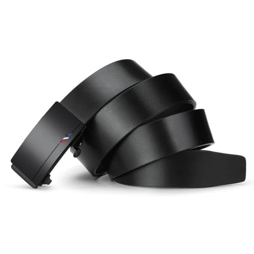 Image of GUSTAVE Men's Leather Belt Adjustable Auto Lock Buckle Belt for Men (Black-A)