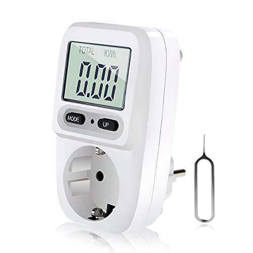Delamiya 1 Stück Strommessgerät für Steckdose, Digitaler Stromzähler Steckdose, Energiekostenmessgerät, Stromkostenmessgerät, Stromverbrauch Messgerät mit LCD-Bildschirm 3680W, Überlastsicherung Cover