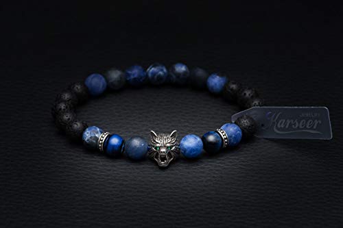 Karseer Viking Wolf Head Charm Healing Crystal Stress Relief Energy Stone Beaded Bracelet3