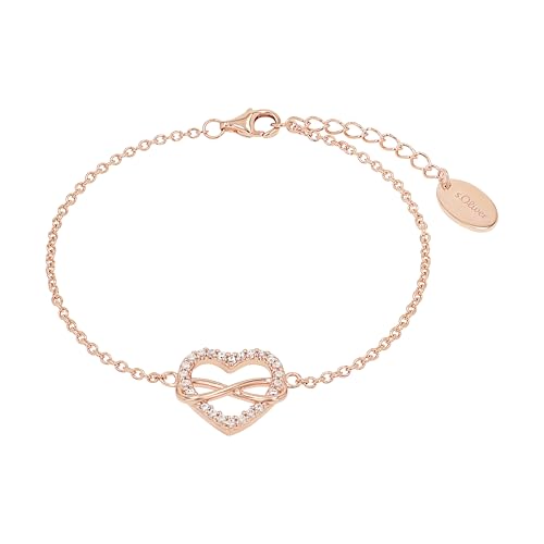 s.Oliver SO PURE Armband für Damen mit Herz Anhänger und Infinity Symbol, Zirkonia / 925 Sterling Silber, Rosé vergoldet...