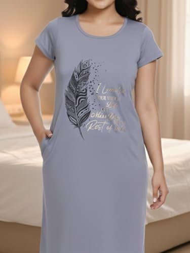 Image of White Moon Cotton Printed Nighty for Women's | Night Gown | Printed Nighty for Girls | Nightdress | Nighty for Women | Sleepwear | Ladies Nighty | Nighties | Premium Soft Cotton Nighty Women