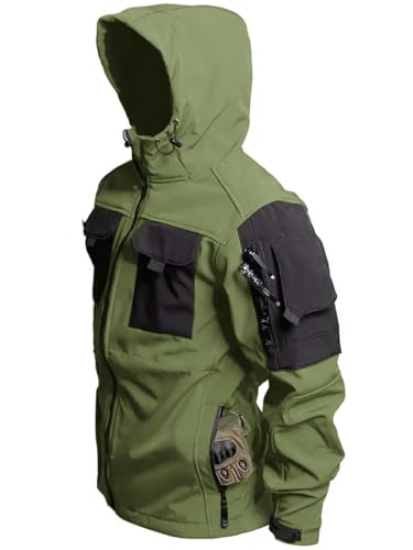 Men's Tactical Soft Shell Jacket Lightweight Water-Resistant Spring Fall Windbreaker Zip up Hooded Coat with Pockets