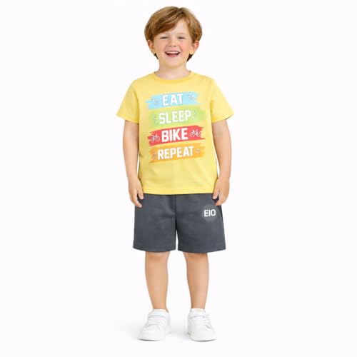 Image of EIO Boys Cotton Printed Dress Clothing Set Combo with Tshirts & Shorts-Pack 3