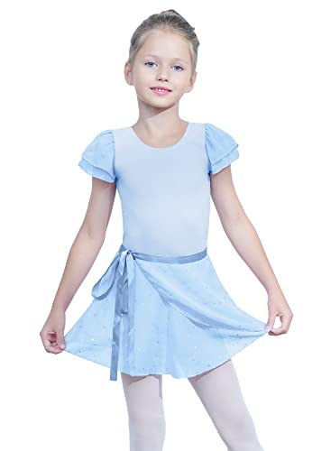 Image of EQSJIU Ballet Leotards for Girls with Removable Skirt Combo Tie Ruffle Sleeve Outfit