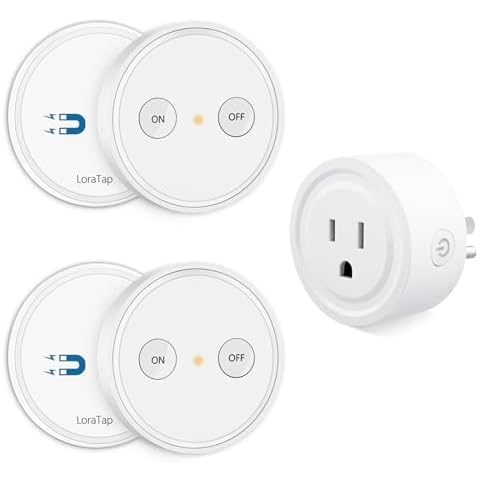 LoraTap Mini Remote Control Outlet Plug Adapter with 2 Remotes, 656ft Range Wireless Light Switch for Household Appliances, No Hub Required, 10A/1100W, White, 2 Years Warranty (2 Remotes + 1 Outlet) Cover