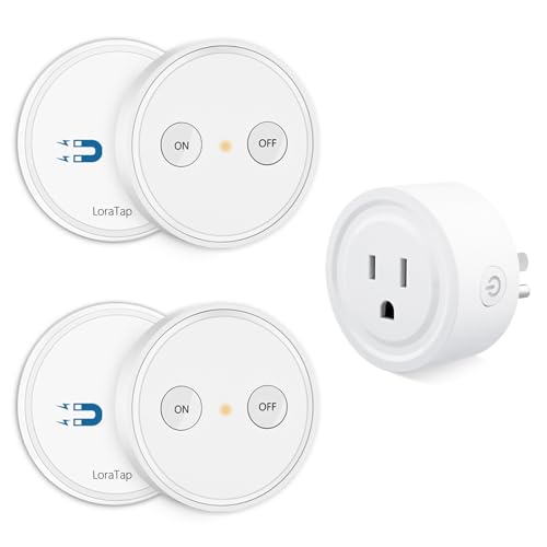 LoraTap Mini Remote Control Outlet Plug Adapter with 2 Remotes, 656ft Range Wireless Light Switch for Household Appliances, No Hub Required, 10A/1100W, White, 2 Years Warranty (2 Remotes + 1 Outlet)