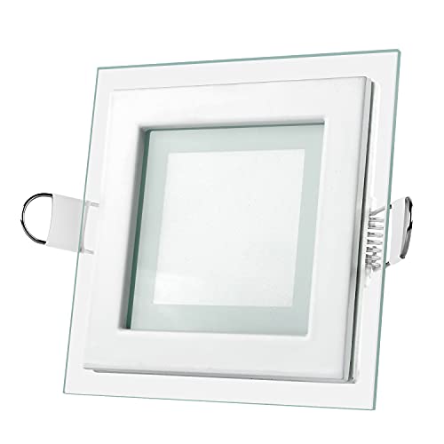 Boadw Foco Empotrable LED con Marco de Vidrio Plafón Slim Flat 6W Foco Empotrable 100X100mm con Transformador, Blanco Cálido Cover
