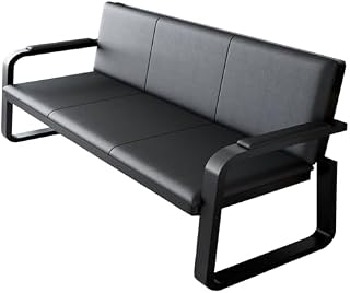 Black 3-Seat Reception Chairs - PU Office Guest Sofa with Armrests, Waiting Room Bench for Airport, Bank, Hospital, School, Barber Shop, Stylish & Durable