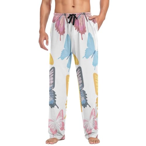 Men's Pajama Pants Colorful Butterflies Sleep Pajama Lounge Pant with Pockets, Elastic Waistband3