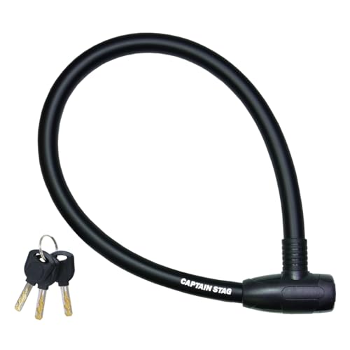 キャプテンスタッグ(CAPTAIN STAG) 自転車 鍵 ロック 極太ワイヤーロック ワイヤー長60cm/φ18mm/周長69cm ウェーブキー ストレート シャッター付 ブラック Y-4385